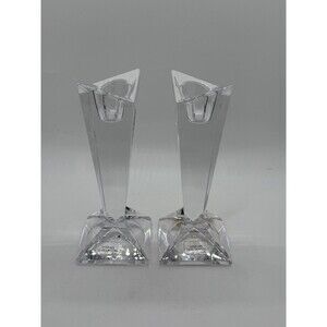 VINTAGE ROSENTHAL 9" MADISON MODERNIST CRYSTAL CANDLE HOLDERS 24% LED CRYSTAL